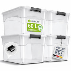 Opbergbox met deksel 30 liter – set van 4, stapelbaar