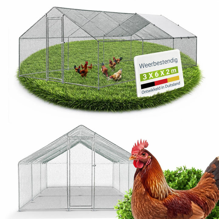 Kippenren HLS25T 2x2x2 m – verzinkt gaas met PE-dekzeil