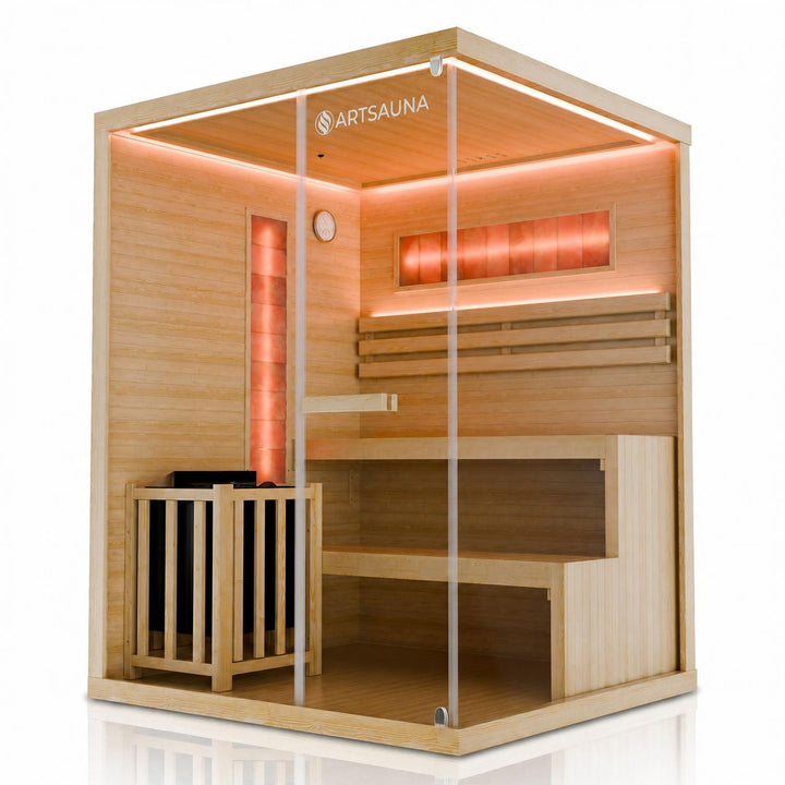 Finse sauna Vantaa – hemlockhout, met kachel en zoutstenen, naturel