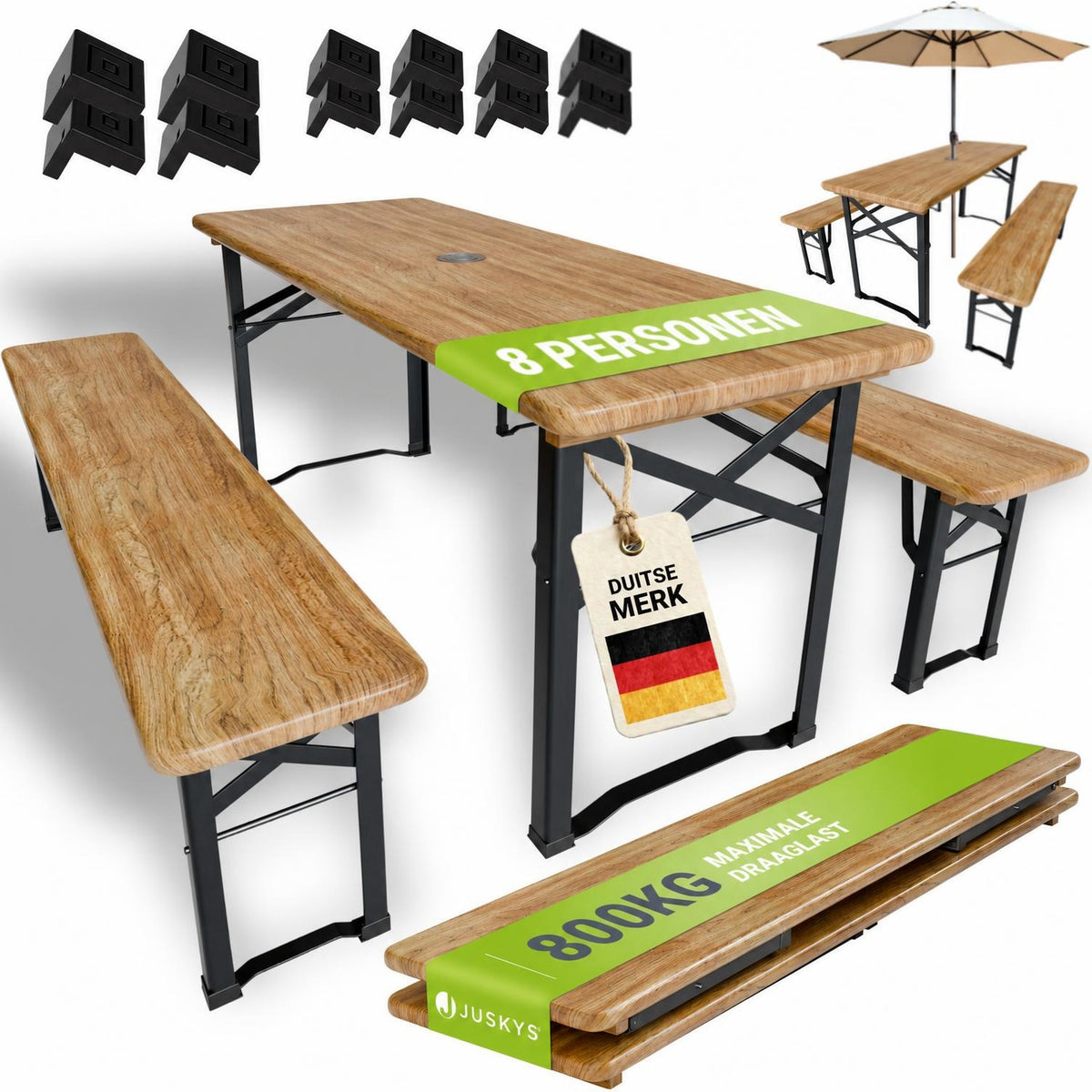 Biertafelset Bichl 170 cm – hout, voor 6 tot 8 personen