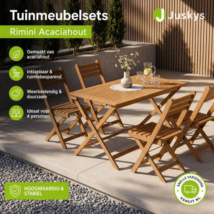 Tuinset Rimini – acaciahout, 5-delig met tafel en 4 stoelen