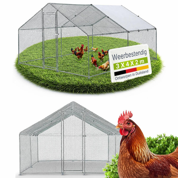 Kippenren HLS25T 2x2x2 m – verzinkt gaas met PE-dekzeil