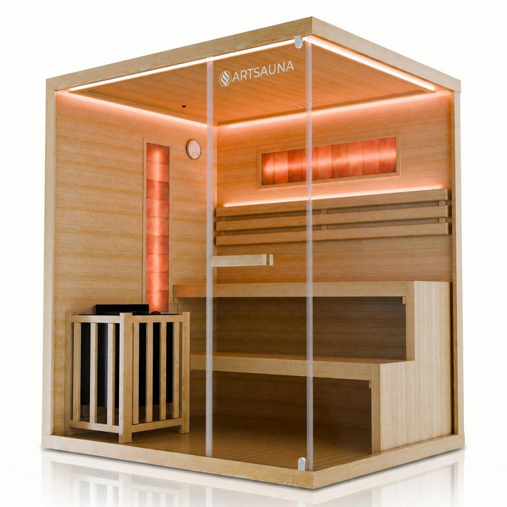 Finse sauna Vantaa – hemlockhout, met kachel en zoutstenen, naturel