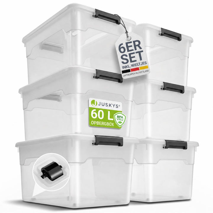 Opbergbox met deksel 30 liter – set van 4, stapelbaar