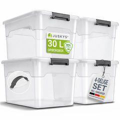 Opbergbox met deksel 30 liter – set van 4, stapelbaar