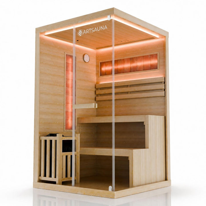 Finse sauna Vantaa – hemlockhout, met kachel en zoutstenen, naturel