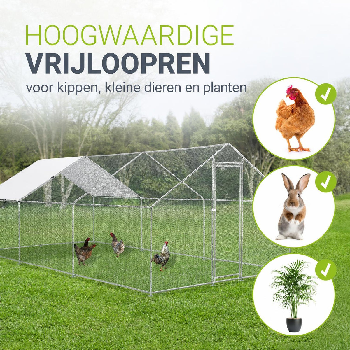 Kippenren HLS25T 2x2x2 m – verzinkt gaas met PE-dekzeil