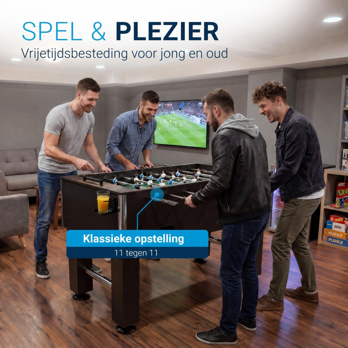 Voetbaltafel Wuzzler – met 2 bekerhouders en stevige stangen
