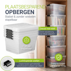 Opbergbox met deksel 30 liter – set van 4, stapelbaar