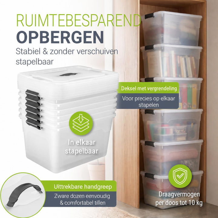 Opbergbox met deksel 30 liter – set van 4, stapelbaar