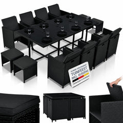 Wicker tuinset Baracoa – 9-delig voor 8 personen, zwart en grijs