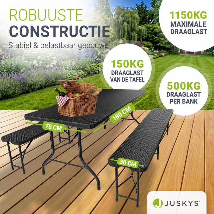Biertafelset Amberg 180 cm – wicker, voor 6 tot 8 personen