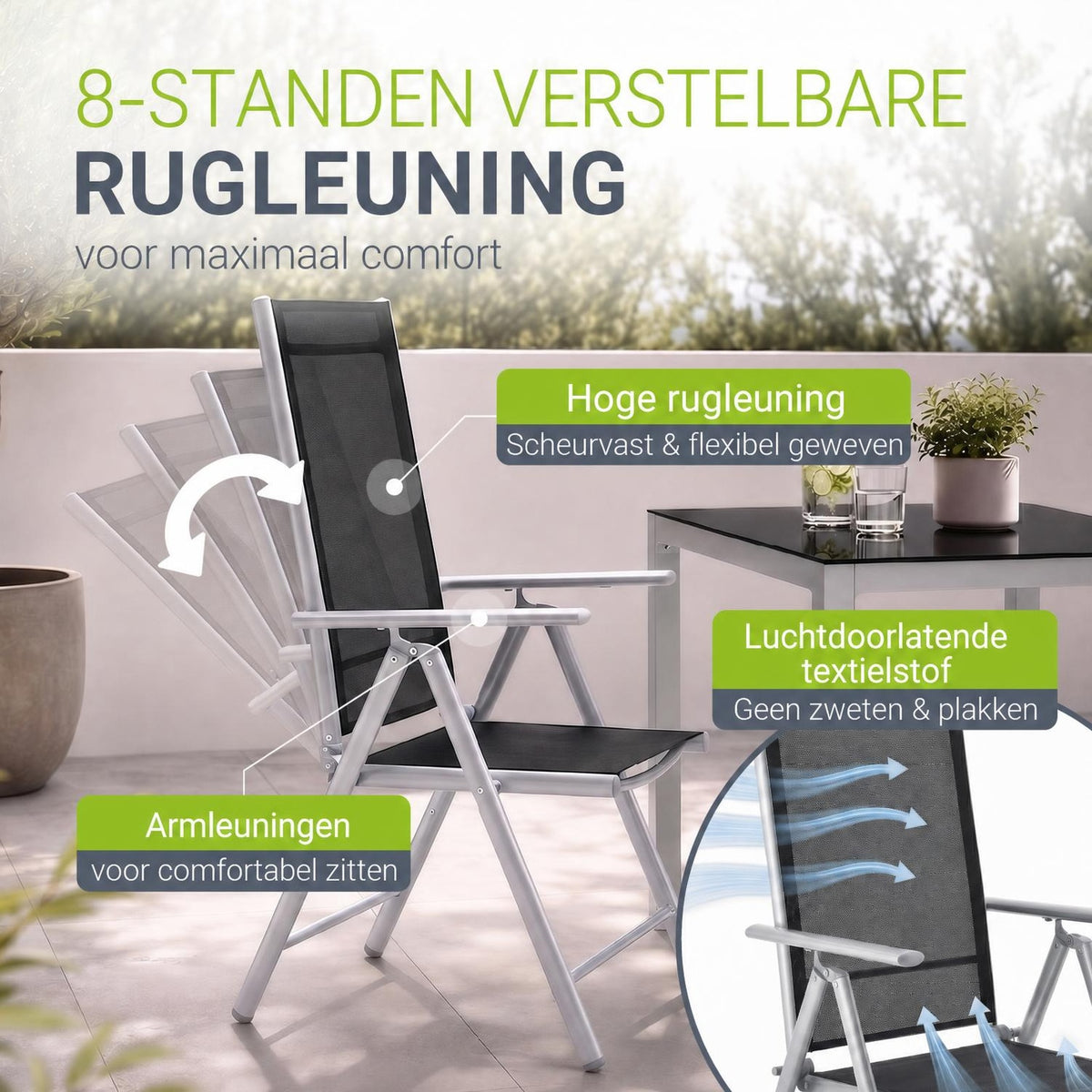 Tuinset Milano – aluminium, voor 4, 6 of 8 personen