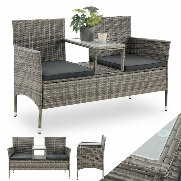 Wicker tuinbank Monaco – 2 personen, 133x63x84 cm met tafel