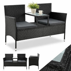 Wicker tuinbank Monaco – 2 personen, 133x63x84 cm met tafel