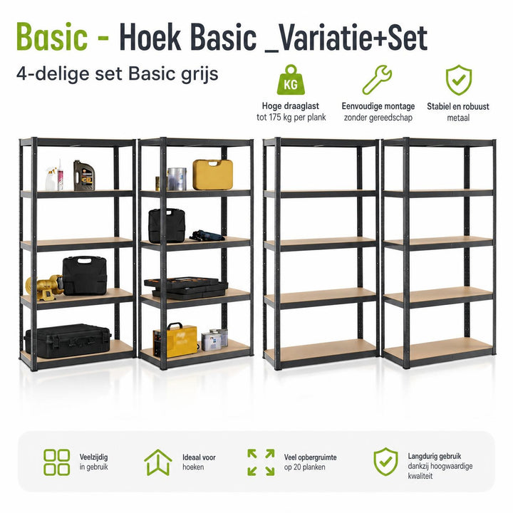 Metalen stellingkast Basic 180x90x40 cm – set van 2 tot 8