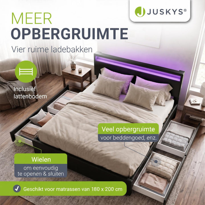 Gestoffeerd bed Lyon – met opbergruimte en lattenbodem