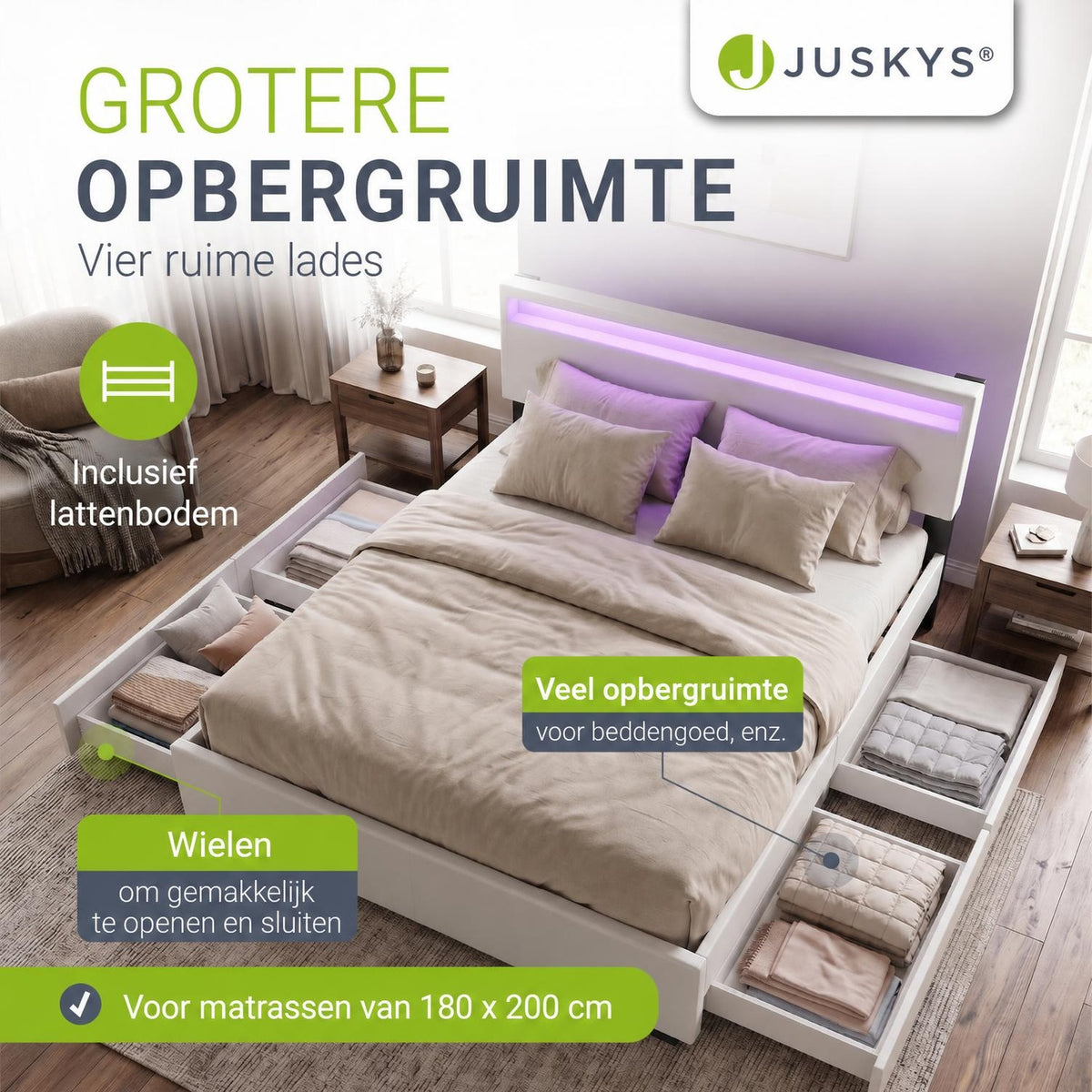 Gestoffeerd bed Lyon – met opbergruimte en lattenbodem