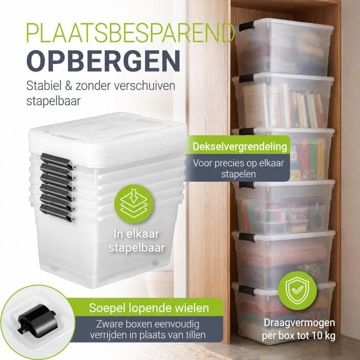 Opbergbox met deksel 30 liter – set van 4, stapelbaar