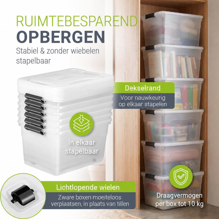 Opbergbox met deksel 30 liter – set van 4, stapelbaar