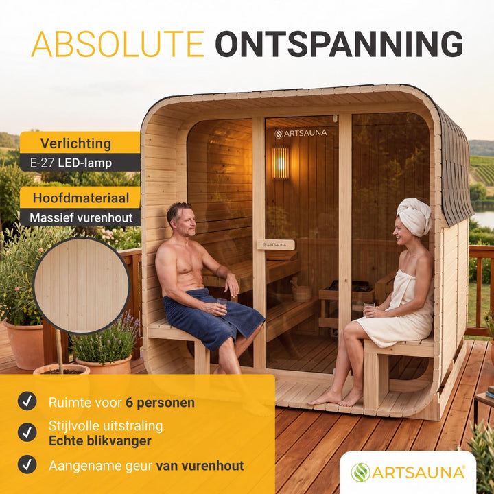 Buitensauna Fjora XL – 6 personen, 9 kW kachel