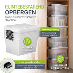 Opbergbox met deksel 30 liter – set van 4, stapelbaar