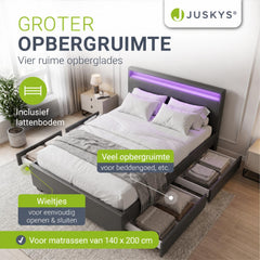 Gestoffeerd bed Lyon – met opbergruimte en lattenbodem