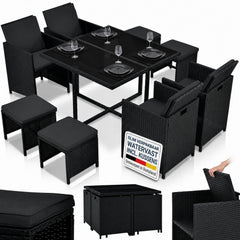 Wicker tuinset Baracoa – 9-delig voor 8 personen, zwart en grijs