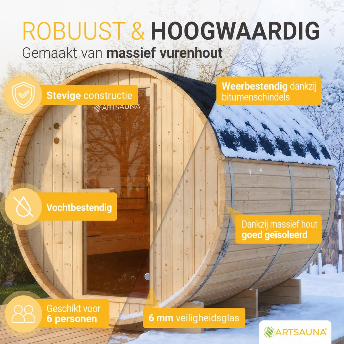 Barrelsauna Spitzbergen – vurenhout, inclusief saunakachel