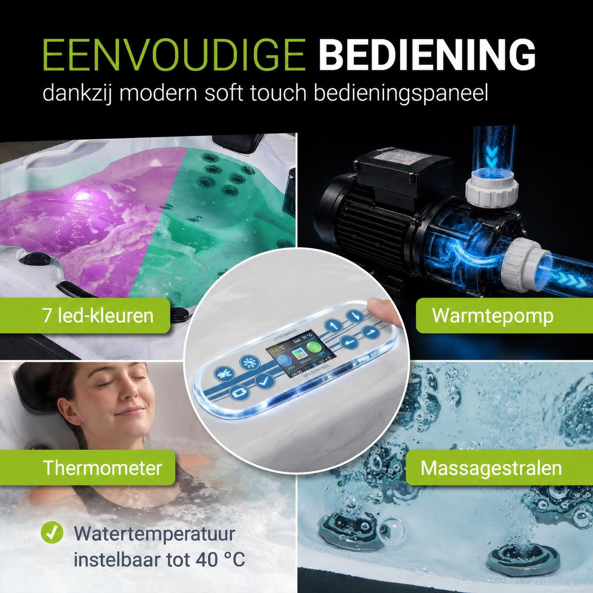 Buitenspa Oasis – 3 personen, 31 massagejets en LED-verlichting