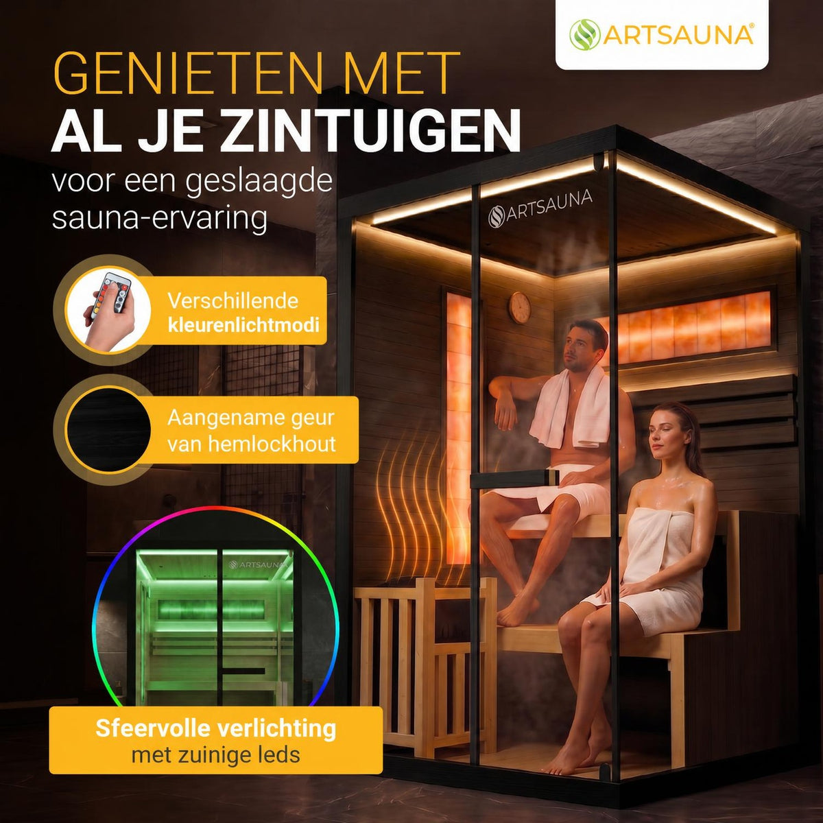 Finse sauna Vantaa – zwart hemlockhout, met kachel en zoutstenen