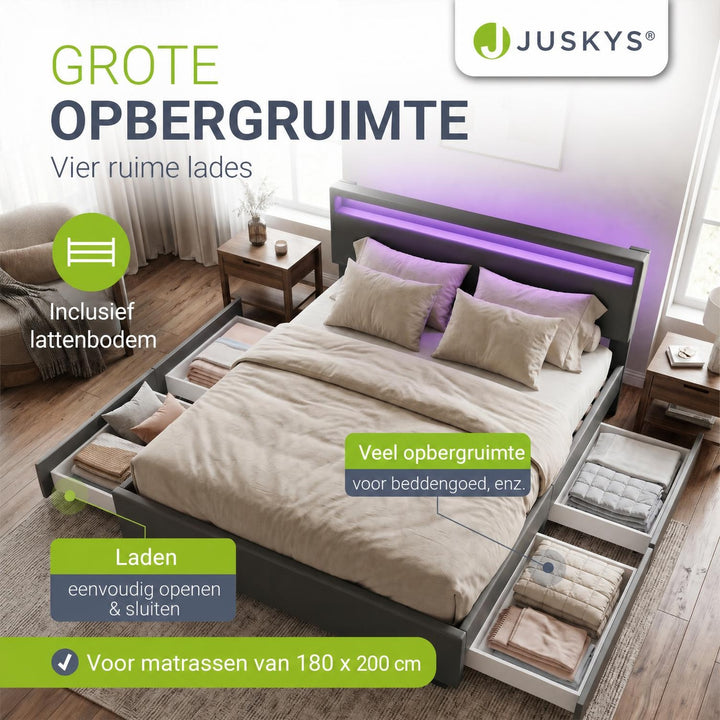 Gestoffeerd bed Lyon – met opbergruimte en lattenbodem
