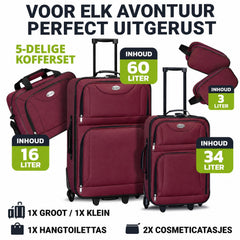 Kofferset Athen – 5-delig, 2 trolleys met schoudertas, zwart