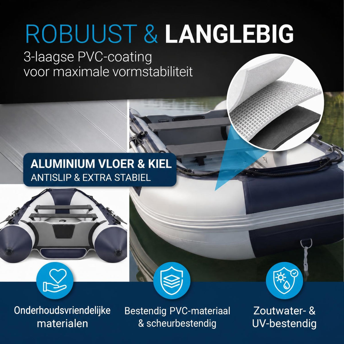 Rubberboot 3,20 m – 2 zitbanken, complete set met peddels