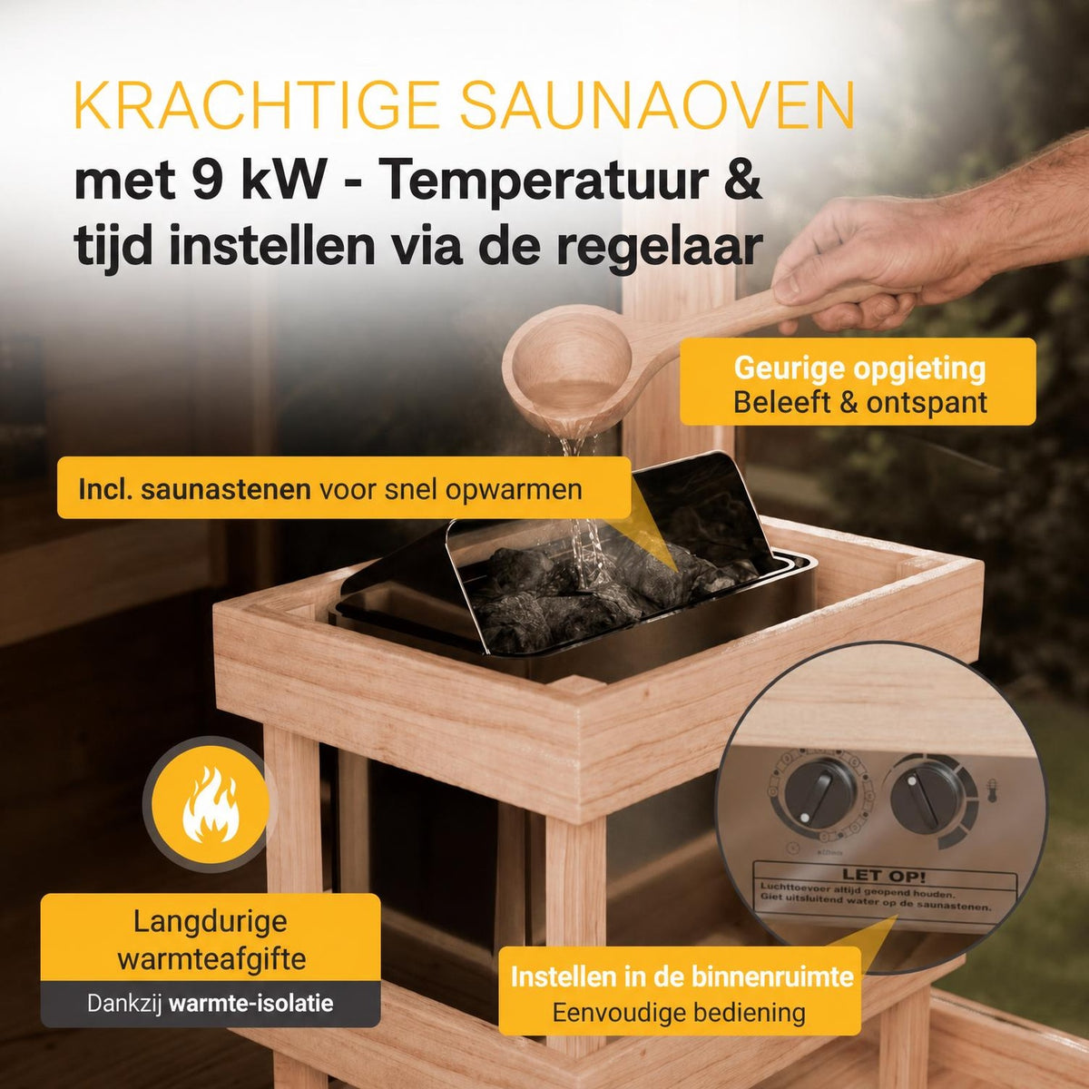 Buitensauna Fjora XXL – 6 personen, 9 kW kachel, relaxruimte