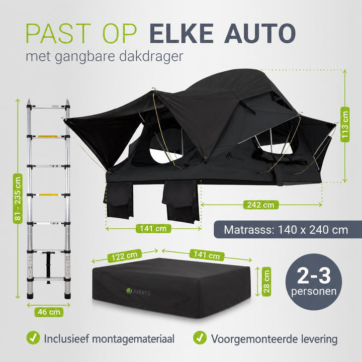 Daktent Lago voor 2-3 personen – aluminium frame en matras