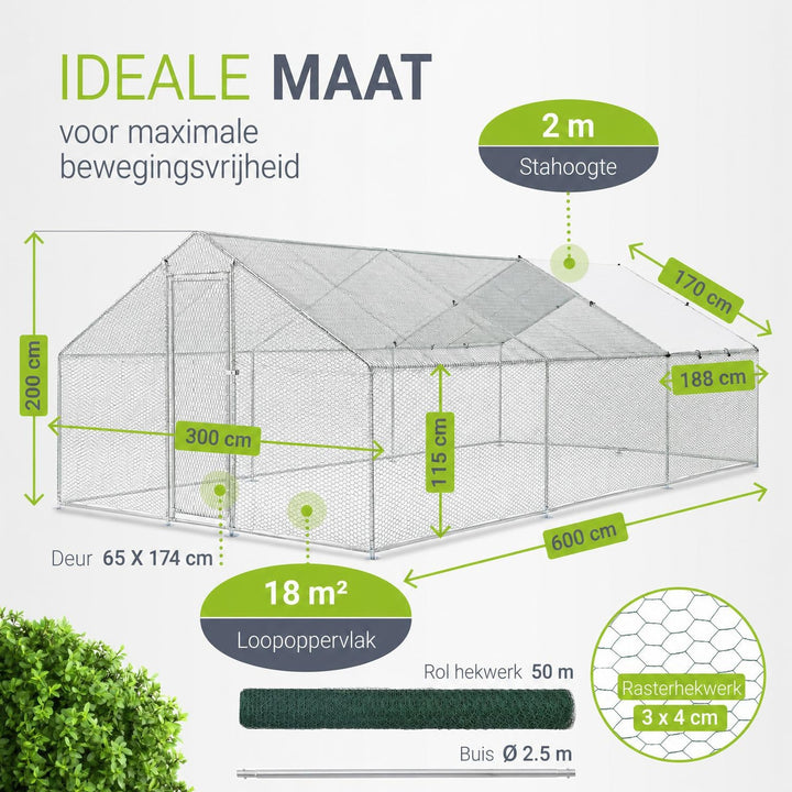 Kippenren HLS25T 2x2x2 m – verzinkt gaas met PE-dekzeil