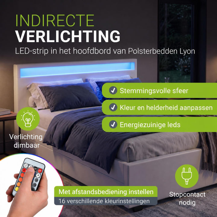 Gestoffeerd bed Lyon – met opbergruimte en lattenbodem