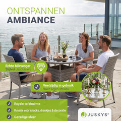 Ronde wicker tuintafel Yoro – zwart, met glazen tafelblad