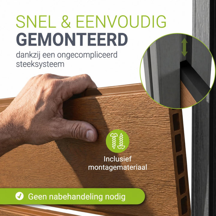 Composiet schutting teak – schuttingelementen met palen