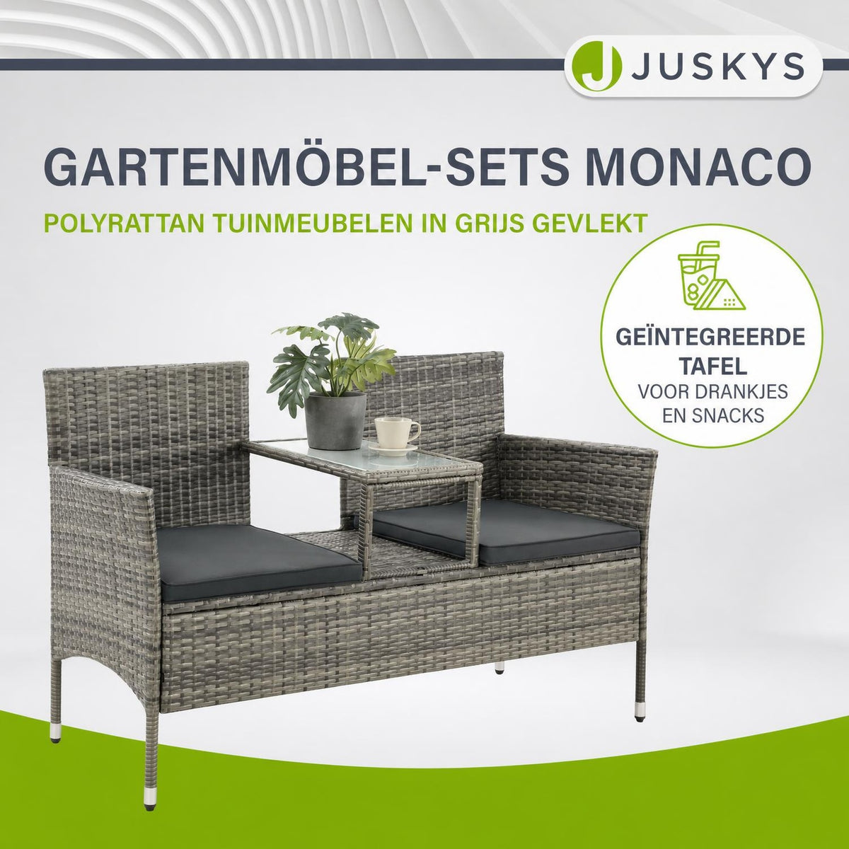Wicker tuinbank Monaco – 2 personen, 133x63x84 cm met tafel