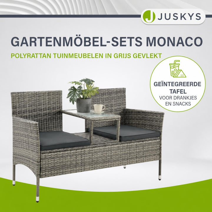 Wicker tuinbank Monaco – 2 personen, 133x63x84 cm met tafel