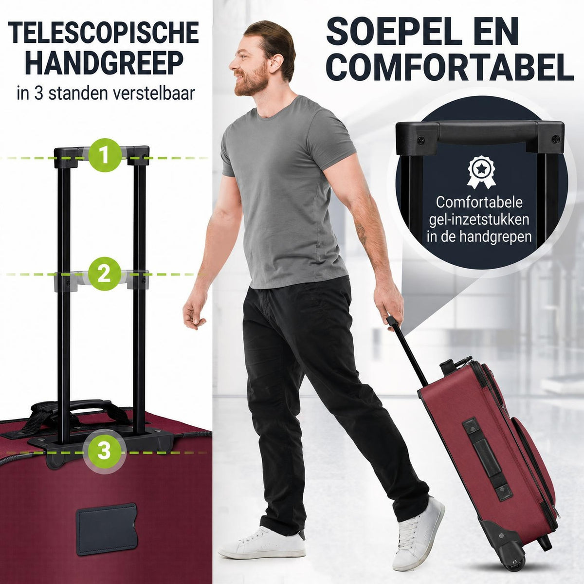 Kofferset Athen – 5-delig, 2 trolleys met schoudertas, zwart
