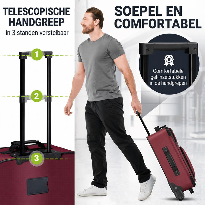 Kofferset Athen – 5-delig, 2 trolleys met schoudertas, zwart