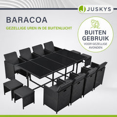 Wicker tuinset Baracoa – 9-delig voor 8 personen, zwart en grijs