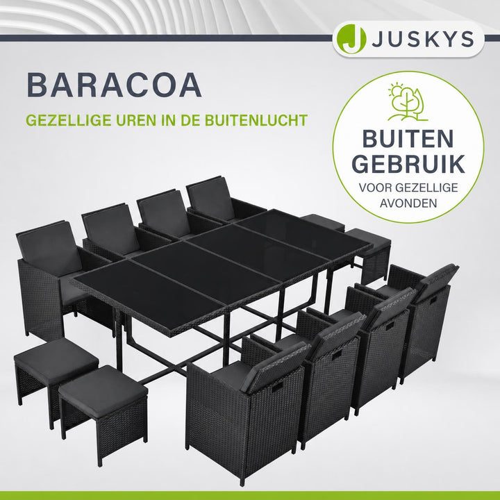Wicker tuinset Baracoa – 9-delig voor 8 personen, zwart en grijs