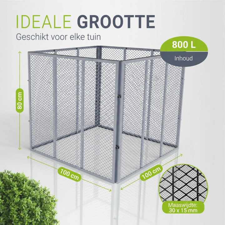 Metalen compostbak – 450 of 800 liter, voor tuin- en keukenafval