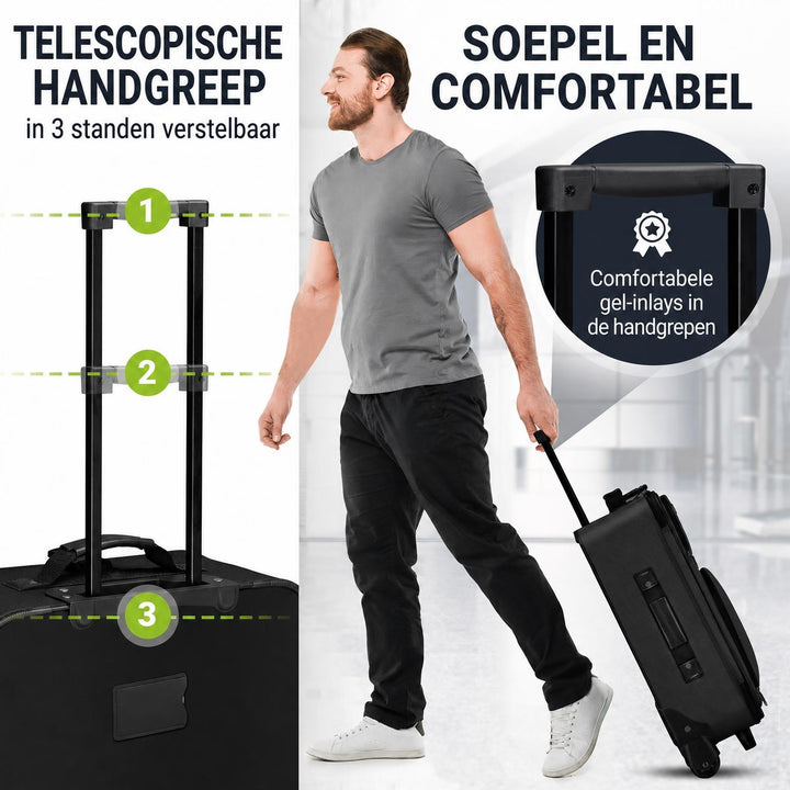 Kofferset Athen – 5-delig, 2 trolleys met schoudertas, zwart
