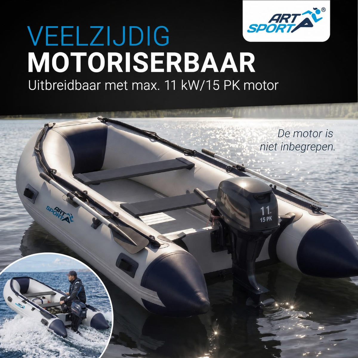 Rubberboot 3,20 m – 2 zitbanken, complete set met peddels