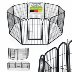 Puppyren van metaal 160x160x60 cm – 8 panelen met deur